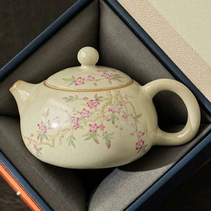 Elegant Beige Ru Kiln Tea Infuser Pot - Transform Your Brewing Experience - Très Elite