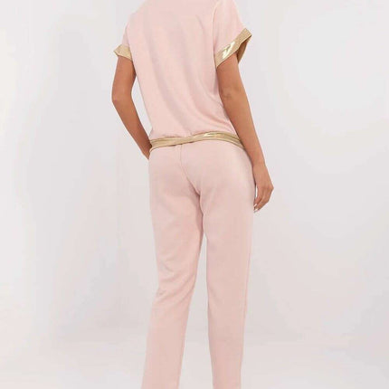 Elegant Beige Set With V Neck Blouse And High Waist Pants - Très Elite
