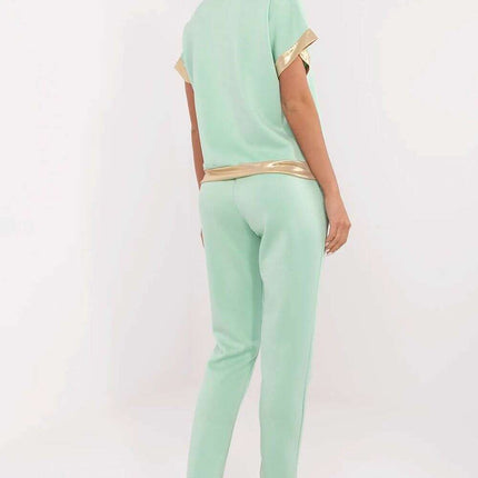 Elegant Beige Set With V Neck Blouse And High Waist Pants - Très Elite