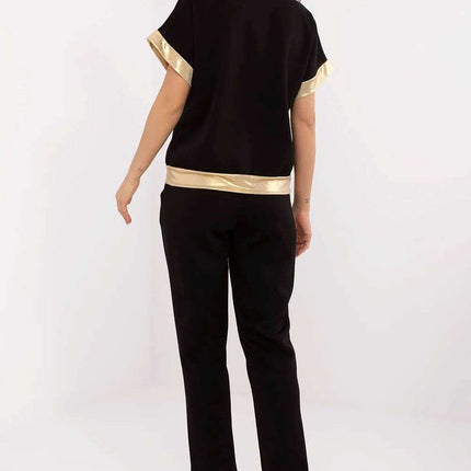 Elegant Beige Set With V Neck Blouse And High Waist Pants - Très Elite