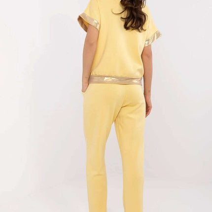 Elegant Beige Set With V Neck Blouse And High Waist Pants - Très Elite