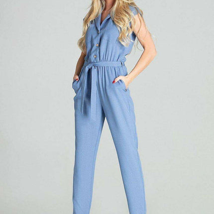 Elegant Beige Sleeveless Jumpsuit with Dropped Shoulders and Stylish Waist Belt - Très Elite