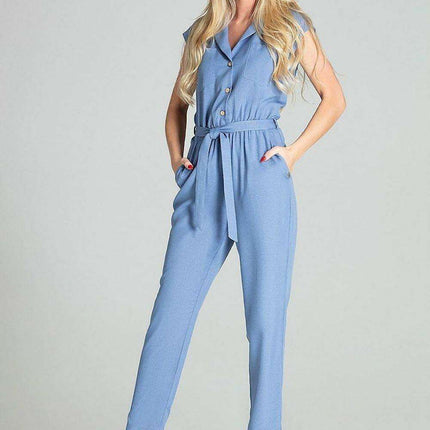 Elegant Beige Sleeveless Jumpsuit with Dropped Shoulders and Stylish Waist Belt - Très Elite