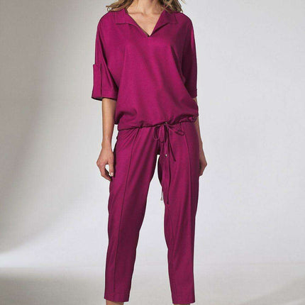 Elegant Beige Tapered Trousers with Stitched Edges and Elastic Waistband - Très Elite