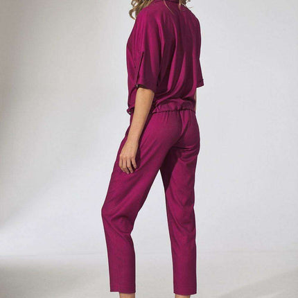 Elegant Beige Tapered Trousers with Stitched Edges and Elastic Waistband - Très Elite