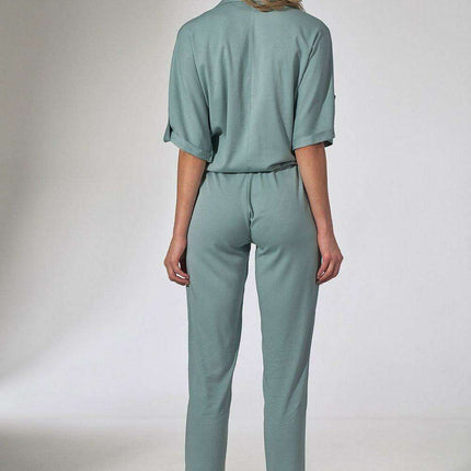 Elegant Beige Tapered Trousers with Stitched Edges and Elastic Waistband - Très Elite