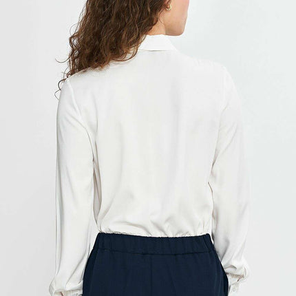 Elegant Beige Viscose Shirt For Women With Scarf Collar - Très Elite