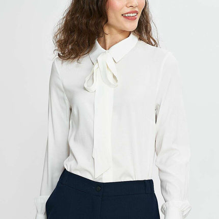 Elegant Beige Viscose Shirt For Women With Scarf Collar - Très Elite