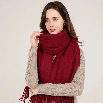 Elegant Beige Wool Scarf with Trendy Tassels - A Must-Have Accessory for Stylish Women - Très Elite