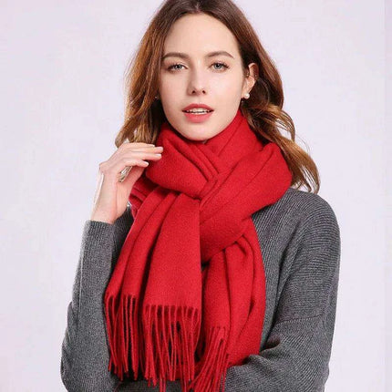 Elegant Beige Wool Scarf with Trendy Tassels - A Must-Have Accessory for Stylish Women - Très Elite