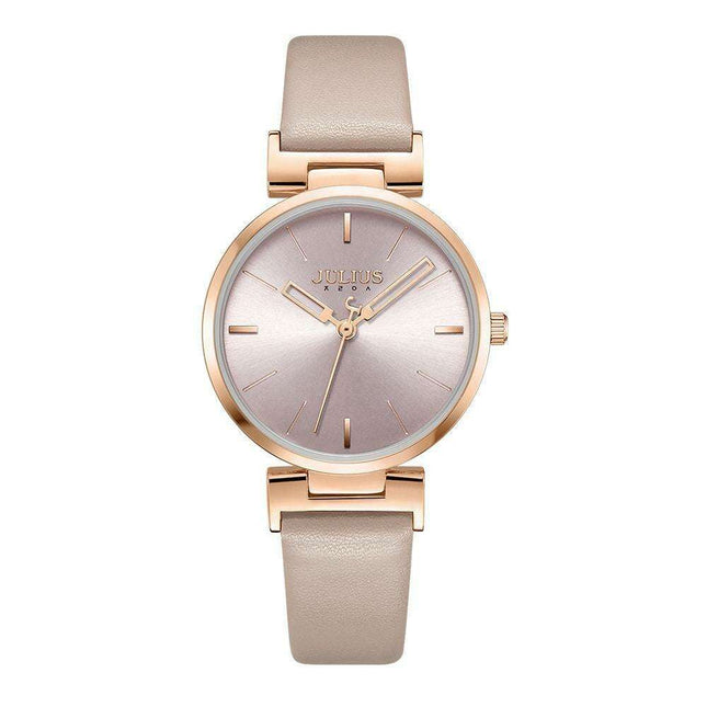 Elegant Beige and Pink Leather Women's Watch - Stylish Timepiece with Japanese Miyota Movement (Model JA-1271A)