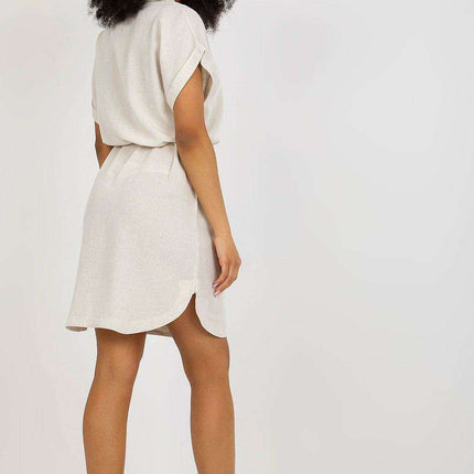 Elegant Belted Linen Midi Dress With Classic Collar - Très Elite