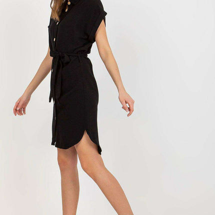 Elegant Belted Linen Midi Dress With Classic Collar - Très Elite