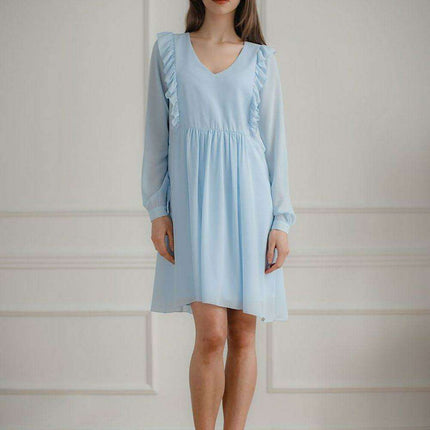 Elegant Black Chiffon Midi Dress with Feminine Ruffled Sleeves - Très Elite
