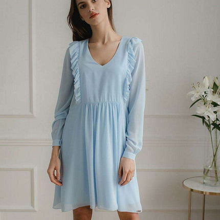 Elegant Black Chiffon Midi Dress with Feminine Ruffled Sleeves - Très Elite