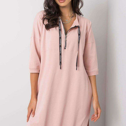 Elegant Black Cotton Zip Dress with Modern Slit Details - Très Elite