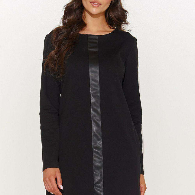 Elegant Black Eco-Leather Tracksuit Dress for the Modern Woman
