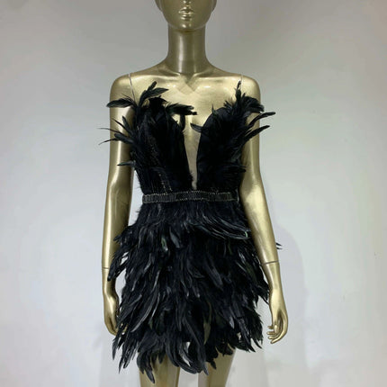 Elegant Black Feather Strapless Gown for Women