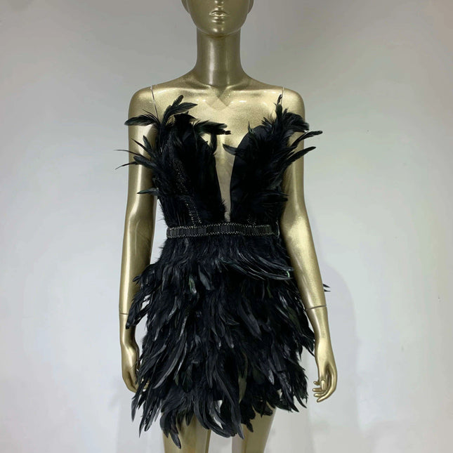 Elegant Black Feather Strapless Gown for Women