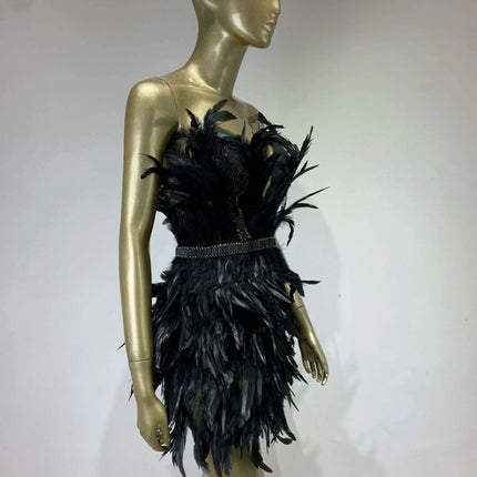 Elegant Black Feather Strapless Gown for Women