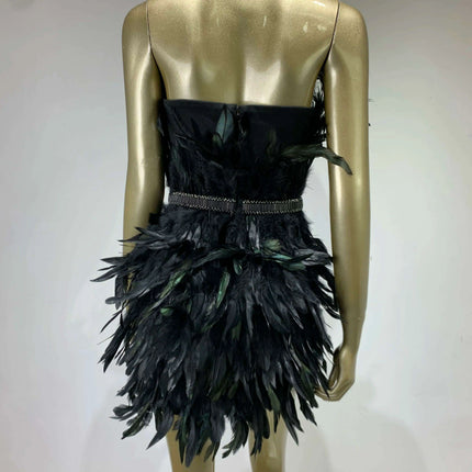 Elegant Black Feather Strapless Gown for Women