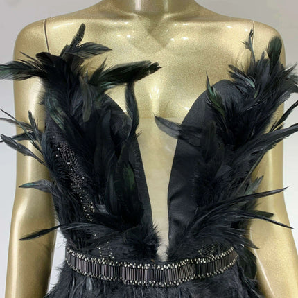 Elegant Black Feather Strapless Gown for Women