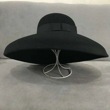 Elegant Black Felt Wide Brim Floppy Hat with Satin Ribbon - Perfect for Winter Celebrations and Chic Events - Très Elite