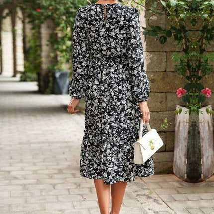 Elegant Black Floral Dress with Long Sleeves: Versatile Style for All Seasons - Très Elite