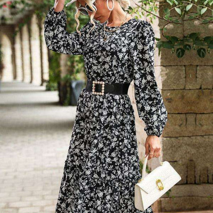 Elegant Black Floral Dress with Long Sleeves: Versatile Style for All Seasons - Très Elite