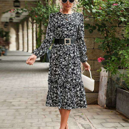 Elegant Black Floral Dress with Long Sleeves: Versatile Style for All Seasons - Très Elite