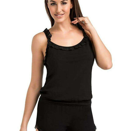 Elegant Black Frill-Trimmed Sleep Top for Women - Très Elite