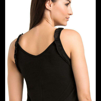 Elegant Black Frill-Trimmed Sleep Top for Women - Très Elite