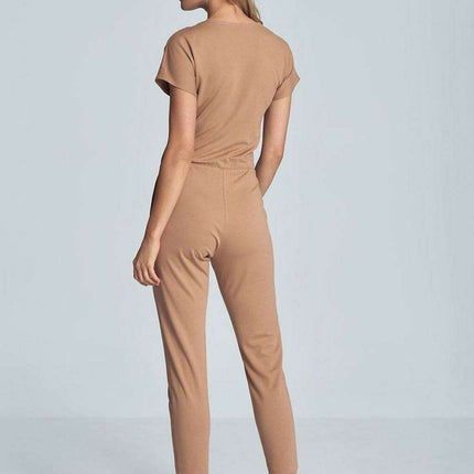 Elegant Black Jumpsuit with Trendy Envelope Neckline and Relaxed Elastic Waist - Très Elite