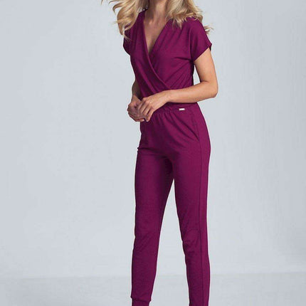 Elegant Black Jumpsuit with Trendy Envelope Neckline and Relaxed Elastic Waist - Très Elite