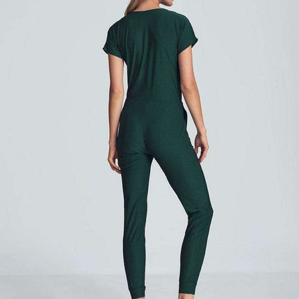 Elegant Black Jumpsuit with Trendy Envelope Neckline and Relaxed Elastic Waist - Très Elite