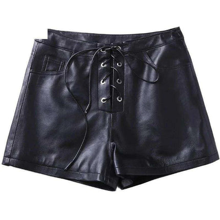 Elegant Black Leather Women's Low Waist Shorts Skirt - Très Elite