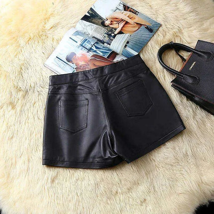 Elegant Black Leather Women's Low Waist Shorts Skirt - Très Elite