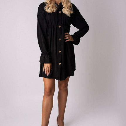 Elegant Black Long Sleeve Daydress with Button-Up Detail by Ax Paris