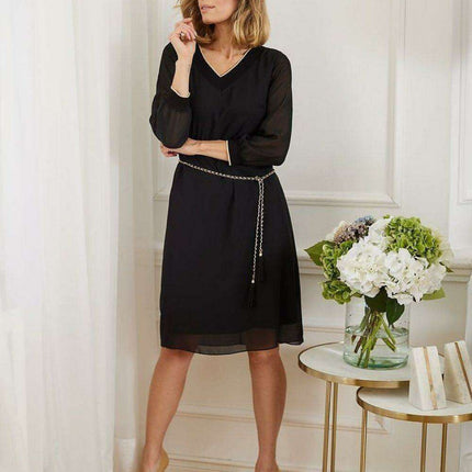 Elegant Black Long-Sleeve Evening Gown