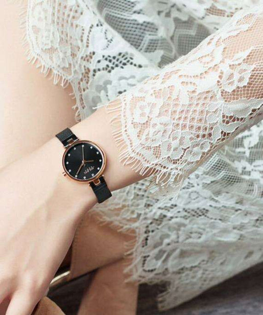 Elegant Black Mesh Stainless Steel Women's Timepiece by JULIUS: A Stylish Addition for Any Event (JA-1221D)