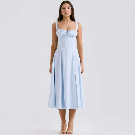 Elegant Black Midi Dress for Women - Lace-Up Spaghetti Strap Summer Party Dress 2023 - Très Elite
