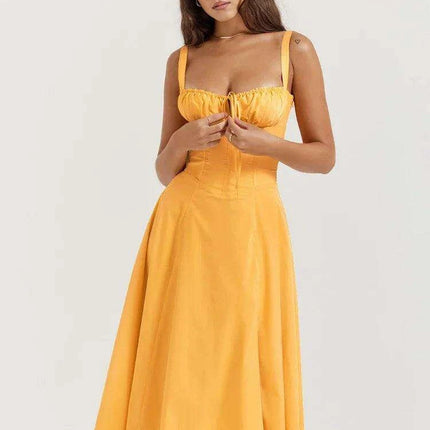 Elegant Black Midi Dress for Women - Lace-Up Spaghetti Strap Summer Party Dress 2023 - Très Elite