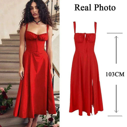 Elegant Black Midi Dress for Women - Lace-Up Spaghetti Strap Summer Party Dress 2023 - Très Elite