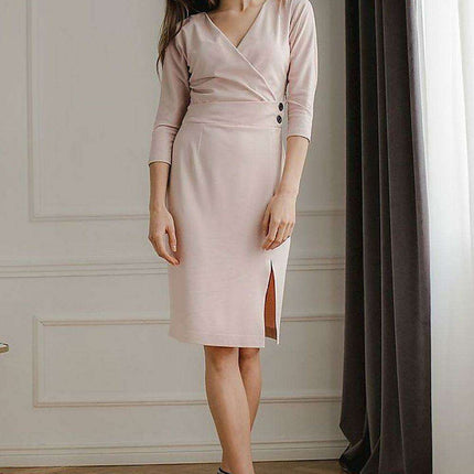Elegant Black Midi Dress with Kimono Sleeves and Playful Front Slit - Très Elite