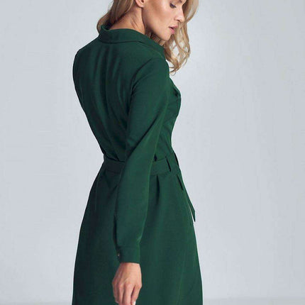 Elegant Black Midi Shirt Dress with Belt and Practical Pockets for Women - Très Elite