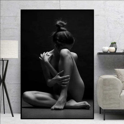 Elegant Black Nude Reflection Canvas Art - Transform Your Bedroom Aesthetics..