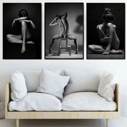 Elegant Black Nude Reflection Canvas Art - Transform Your Bedroom Aesthetics..