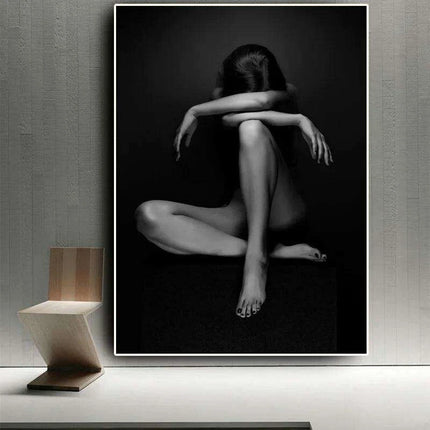Elegant Black Nude Reflection Canvas Art - Transform Your Bedroom Aesthetics..