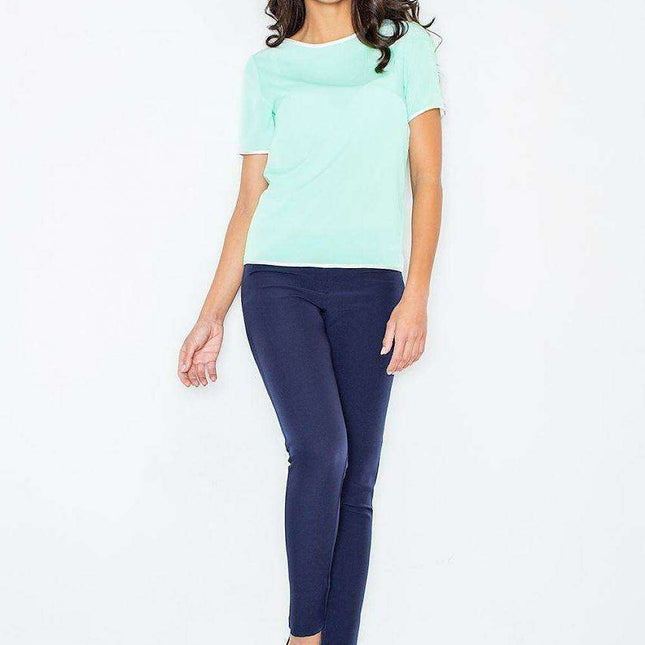 Elegant Black-Piped Summer Blouse - Size L (93-96 cm)