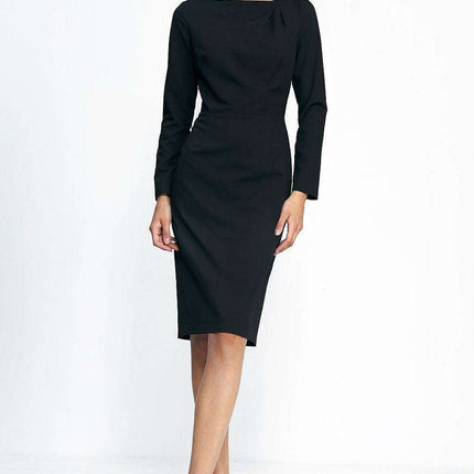 Elegant Black Pleated Day Dress For Women Comfort Fit - Très Elite